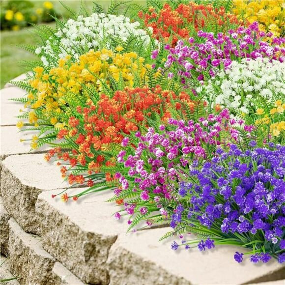 24 Bundle Fake Flowers Outdoor UV Resistant Faux Plants Patio Garden Decor - Picture 4 of 7